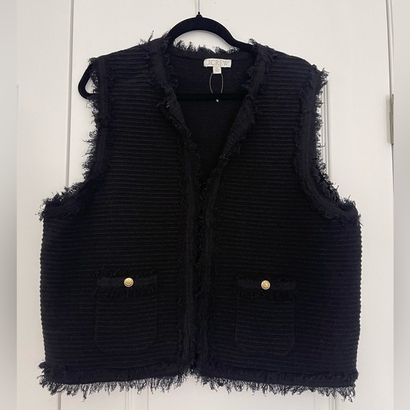J Crew Black Textured Knit Boucle Vest with gold button detail Size XXL NWOT - Picture 3 of 9